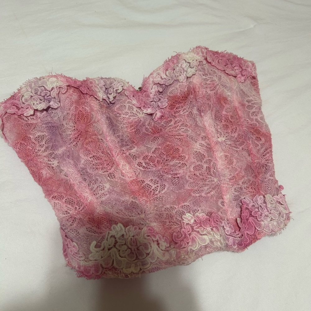 LoveShackFancy Pink and Cream bustier top